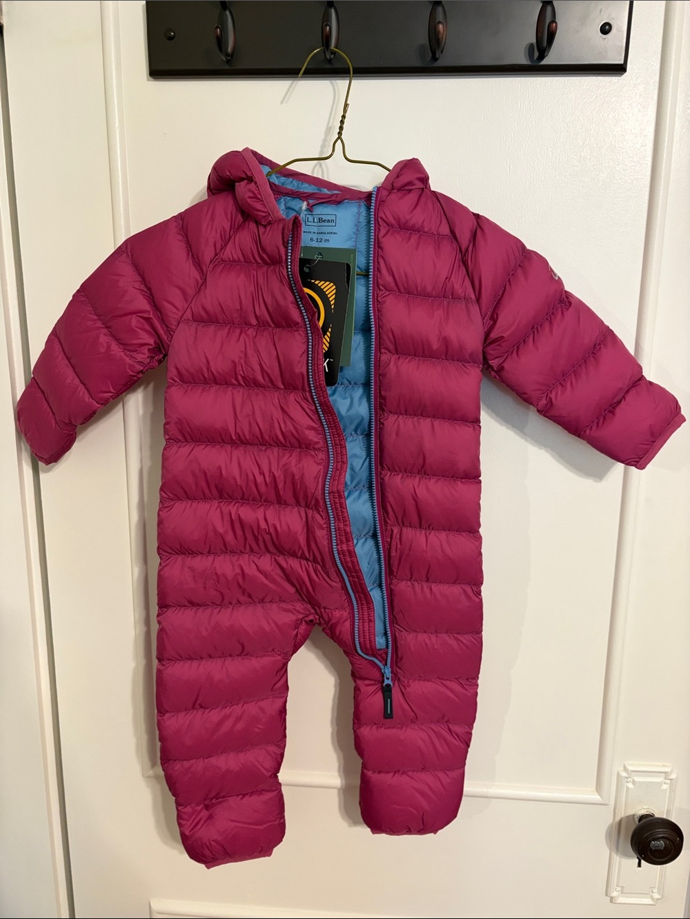 L.L. Bean Magenta Hooded Puffer One-Piece Footie
